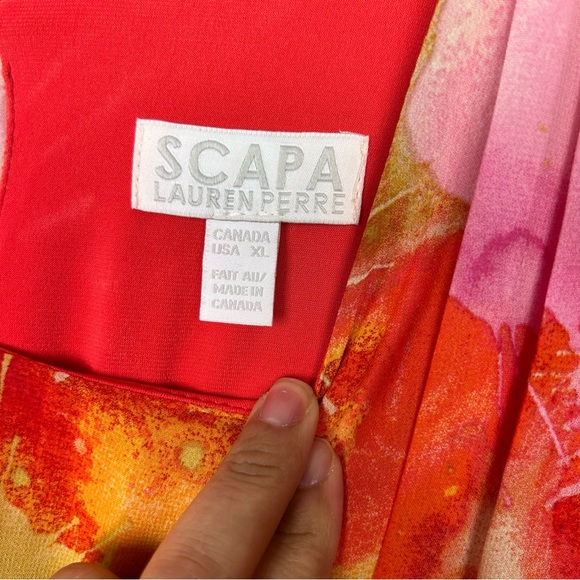 Scapa Lauren Perre sleeveless orange floral print dress size XL keyhole back - Picture 11 of 12